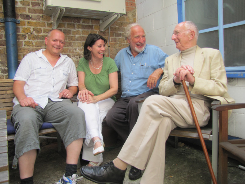 Duncan Wisbey, Lisa Bowerman, Christopher Benjamin, Trevor Baxter recording Jago & Litefoot_ Series 5 (March 2013) (c) Big Finish