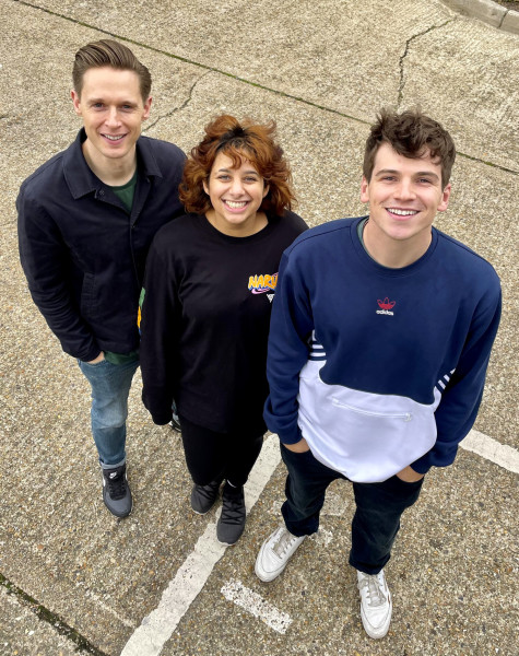 Samuel Barnett (Norton Folgate), Safiyya Ingar (Lynne Sharman) and Jacob Dudman (Freddie Talbot)