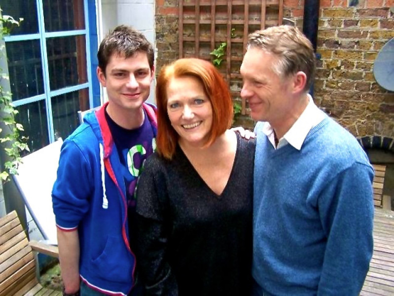 Writer Joseph Lidster, Louise Jameson and sound designer Nigel Fairs