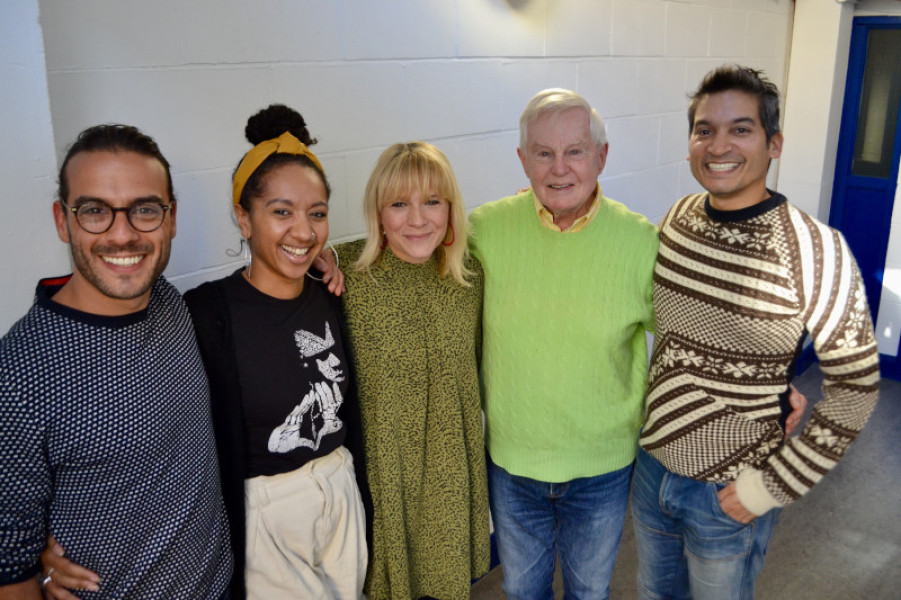 Francois Pandolfo (Officiencier), Alexandria Riley (Calantha), Laura Doddington (Sutlumu), Derek Jacobi (The Master) and Raj Ghatak (Second Vizier) (c) Big Finish